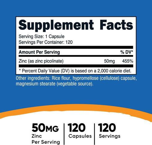 Nutricost Zinc Picolinate 50mg, 120 Vegetarian Capsules - Gluten Free and Non-GMO
