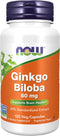NOW Supplements Ginkgo Biloba 60 mg, 120 Veg Capsules, 24% Standardized Extract, Non-GMO Project Verified
