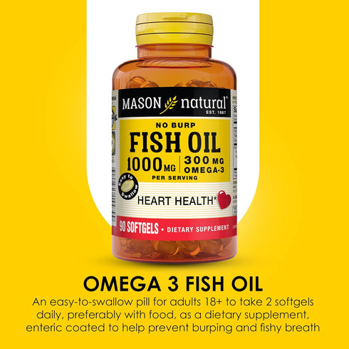 MASON NATURAL Omega-3 Fish Oil, 1000mg with EPA and DHA for Joint Support, 90 Softgels (Pack of 1)