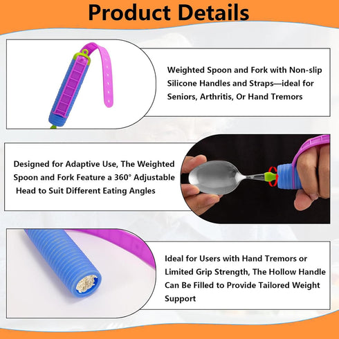 JHNGYJY 360 Adaptive Utensils for Arthritis, Parkinsons & Hand Tremors Rotating Weighted Fork and Spoon with Adjustable