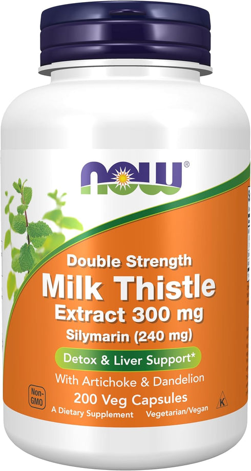 NOW Supplements, Silymarin Milk Thistle Extract 300 mg with Artichoke and Dandelion, Double Strength - 200 Veg Capsules