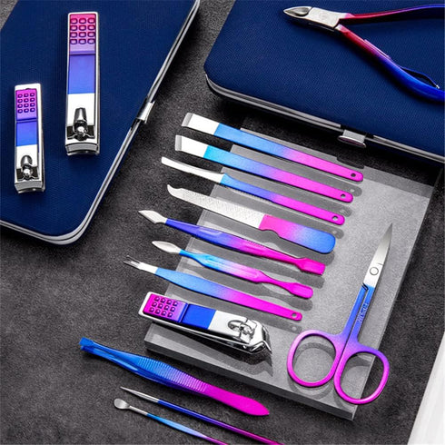 Manicure Set, Professional Nail Clippers Kit, Pedicure Care Tools, 15PC Stainless Steel with Blue Travel Case