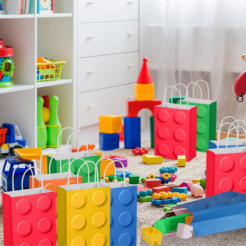 YOTNUS 48 Pcs Building Block Party-Favor Bags, Small Gift Bags with Handles for Building Block Birthday Party Supplies