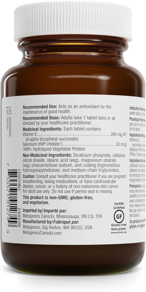 Metagenics E-400 Selenium - Antioxidant & VIT E Support - 60 Tablets, Non-GMO, Gluten-Free, Vegetarian