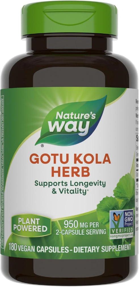 Nature's Way Gotu Kola - 950 mg per 2-Capsule Serving, 180 Vegan Capsules