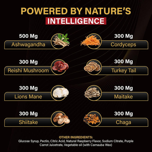 Gummies 60Pck Brain Boost Energy and Focus - Gluten-Free, Non GMO and Vegan Brain Health Supplements for Adults