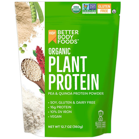 BetterBody Foods Organic Plant Based Protein Powder - 16g Protein, Vegan, Low Net Carbs, Gluten Free, 12.7 Ounces