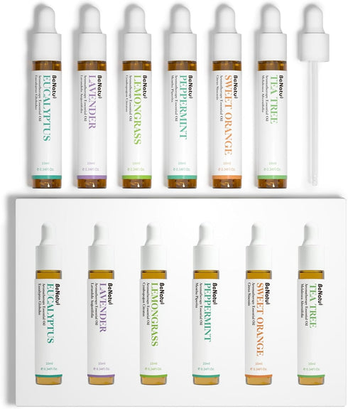 Essential Oils Set (Eucalyptus, Lavender, Lemongrass, Peppermint, Tea Tree, Orange) for Diffuser and Skin