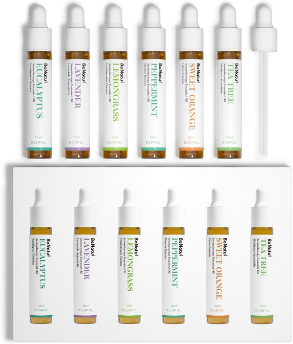 Essential Oils Set (Eucalyptus, Lavender, Lemongrass, Peppermint, Tea Tree, Orange) for Diffuser and Skin