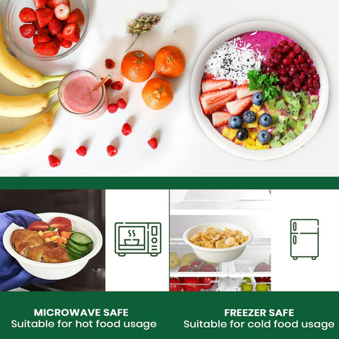 125 Pack 12 oz Paper Bowls, 100% Compostable Disposable Soup Bowls, Eco-Friendly Bagasse Sugarcane Fiber