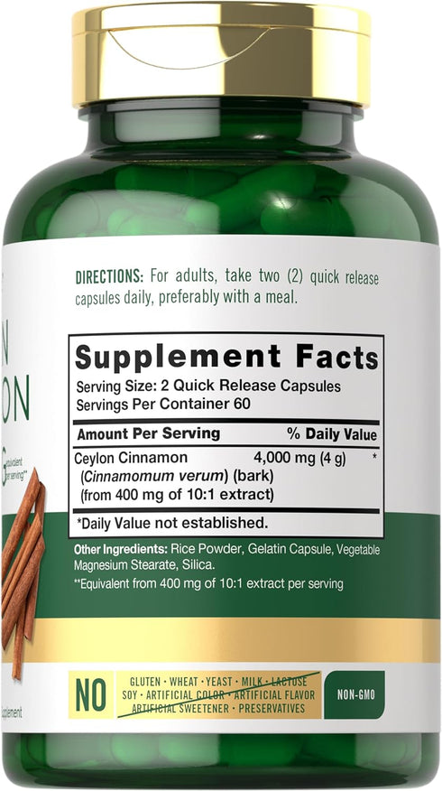 Carlyle Ceylon Cinnamon Capsules | 120 Count | 60 Servings | Non-GMO and Gluten Free