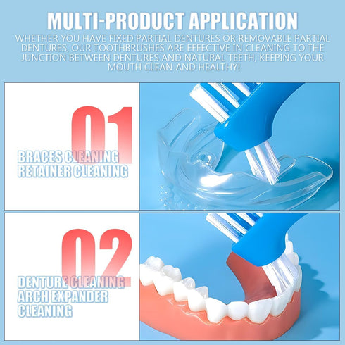 3Pcs Denture Toothbrush Set, Double Heads Portable Cleaning Tool for Oral Care