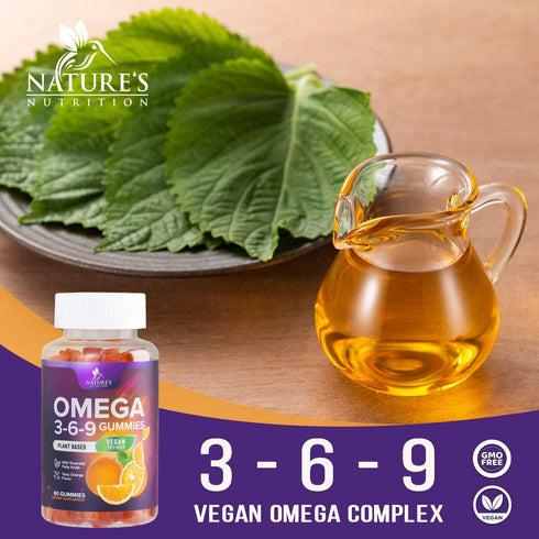 Omega 3 6 9 Vegan Gummies, 60 Gummies - Triple Strength Omega 3 Supplement for Heart & Brain Support