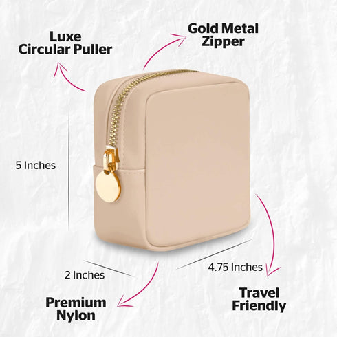 Small Makeup Bag for Purse, Mini Pouch Organizer, Small Cosmetic Bag for Travel, Beige Makeup Bag
