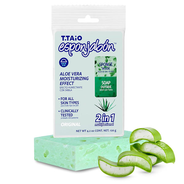 T.Taio Esponjabon Aloe Vera Soap Sponge - Gentle Shower Scrubber for Dirt & Oil Removal