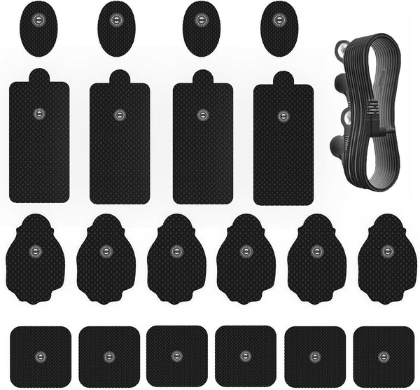 RLEXIO 20 Pack TENS Unit Electrode Pads with Wire Cable Combination Set. Reusable