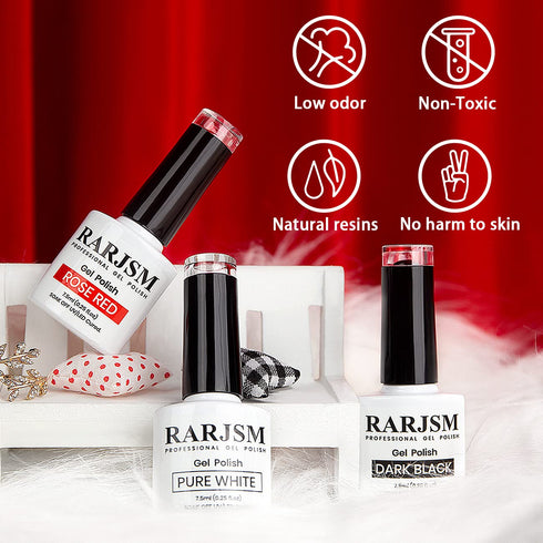 RARJSM Black White Gel Nail Polish Set, Soak Off Red Nail Polish 3PCS 7.5ML for DIY Nail Art