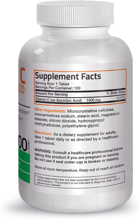 Vitamin C 1000 mg Premium Non-GMO Ascorbic Acid - Maintains Healthy Immune System, Supports Antioxidant Protection - 100 Tablets