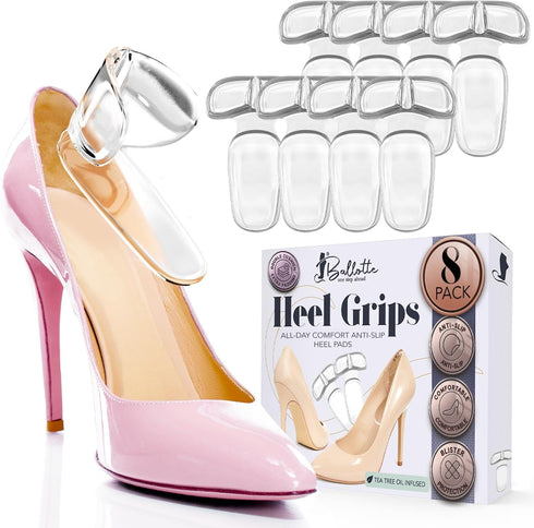 Ballotte Premium Silicone Heel Pads for Shoes, Soft Heel Grips for Big Shoes, 8-Pack (Double Cushioned)