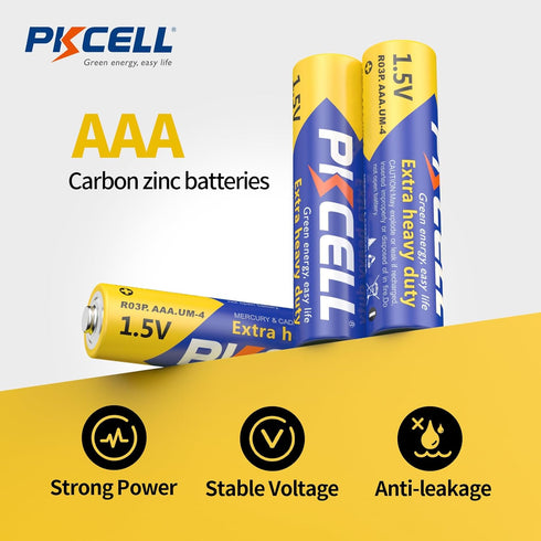 PKCELL AAA Batteries 3A R03P UM4 - 1.5V Carbon Zinc Single Use Batteries for LED Candles, Remote Controls (40-Count)
