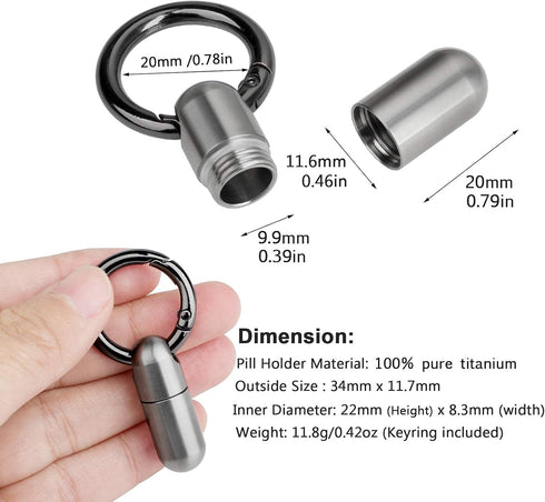 Micro Keychain Pill Holder, TISUR Titanium Pill Case Waterproof Pill Fob for Emergency Aspirin & Nitroglycerin for