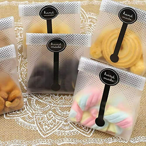 Cookie Bags for Packaging, Searik Translucent Plastic Cellophane Treat Bags for Bakery, Gift Giving, with Stickers and