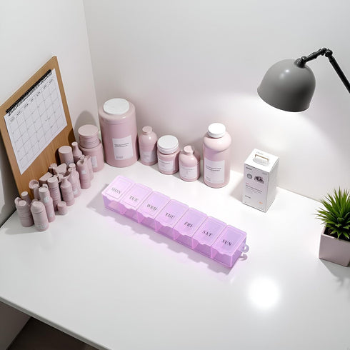 Junfamilee 7 Pink Pill Organizer Box Transparent Grids Pill Storage Box Clear Tablets Container Excellent Personal Pill