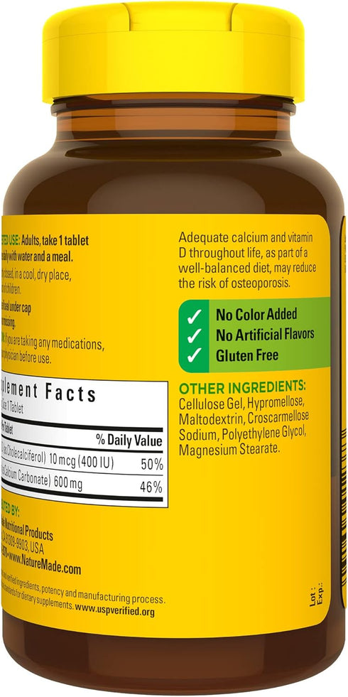 Nature Made Calcium 600 mg with Vitamin D3 - Dietary Supplement for Bone Support, 120 Tablets (Pack of 3)