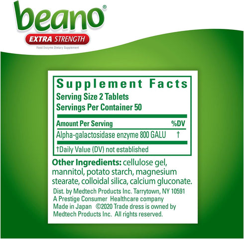 Beano Ultra 800, Gas Prevention and Digestive Enzyme Supplement, 100 Count