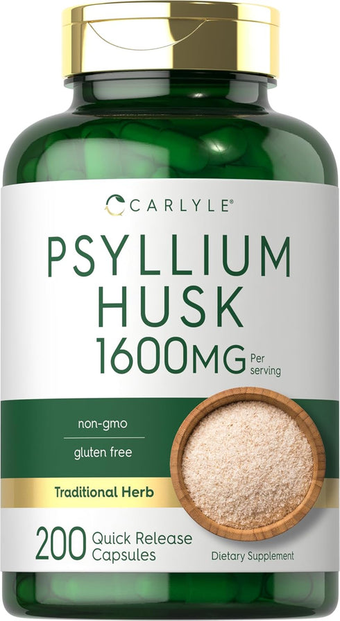 Carlyle Psyllium Husk Capsules | 1600mg | 200 Count | High Potency Fiber Supplement, Non-GMO, Gluten Free