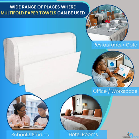 1InTheOffice Multifold Paper Towels (2 Pack) - 1-Ply Paper Hand Towels for Bathroom, 250 Towels/Pack, 9" x 9.45"