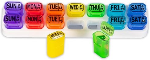 GMS Weekly Pill Organizer, 7 Day AM/PM Pop Out Pill Pods for Vitamins, Supplements & Medications, Rainbow