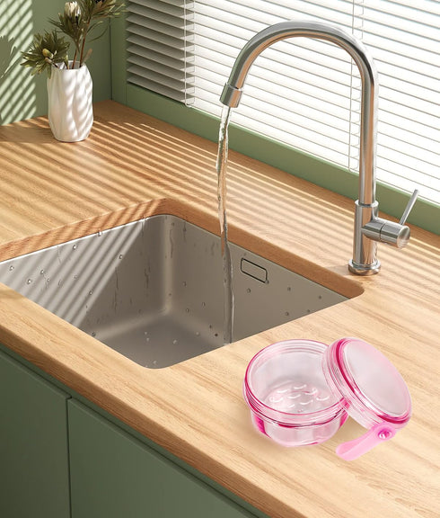 No Leak & Non-Slip Partial Denture Case, Retainer Bath Box with Strainer Basket and Brush, Dishwasher Safe