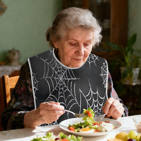 YEGAME Spider Web Full-Cover Unisex Adult Bibs with Foldable Crumb Catcher, Waterproof Washable Adjustable Dining Bibs