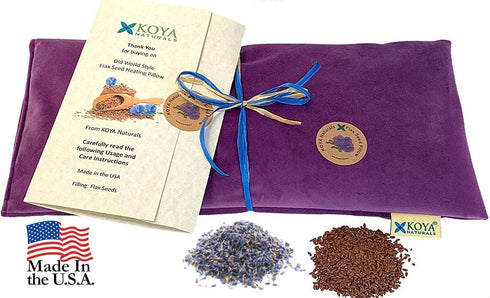 KOYA Naturals Soft Velvet Flax Seed Pillow with Lavender - Microwavable Heating Pad for Neck, Muscle, Joint Pain