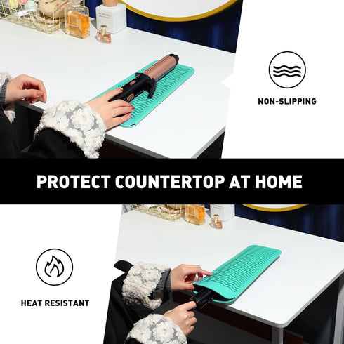 ZAXOP Resistant Silicone Mat Pouch for Flat Iron, Curling Iron, Hot Hair Tools (Mint Green)