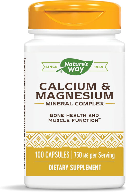 Nature's Way Calcium & Magnesium Mineral Complex, 100 Capsules - Supports Bone Health*, 750 mg per serving