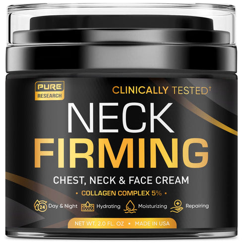 PURE RESEARCH Neck Firming Cream - Anti-Wrinkle Day & Night Cream for Face, Neck, and Décolleté, Moisturizing