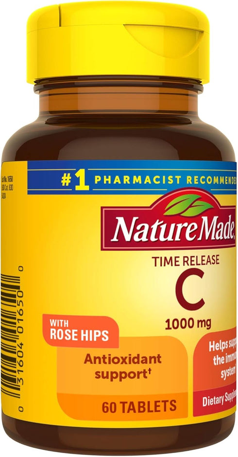 Nature Made Vitamin C 1000 mg Time Release Tablets with Rose Hips - 60 Count for Immune System Support