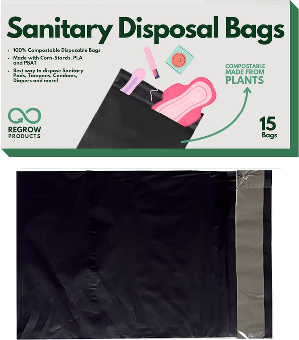 Sanitary Disposal Bags (Single Pack x 15 Bags) Bio-Based PLA, Leak-Proof &