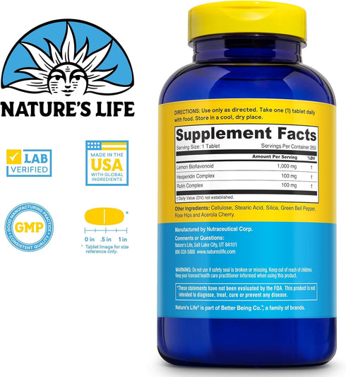 Nature's Life Bioflavonoids 1000mg per Serving | 250 Capsules | Antioxidant for Healthy Capillaries