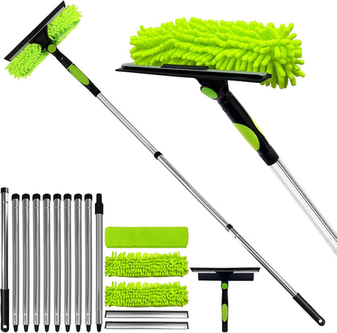 LILISPAI Professional 152" Window Squeegee Cleaner Tool with Extension Pole, 2-in-1 Squeegee for