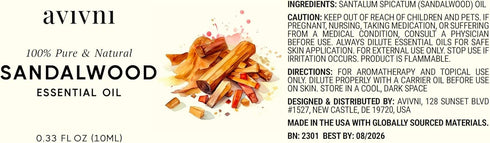 Australian Sandalwood Essential Oil 10ml (0.33oz) - 100% Pure & Natural, Organic, Undiluted for Aromatherapy and Hair.
