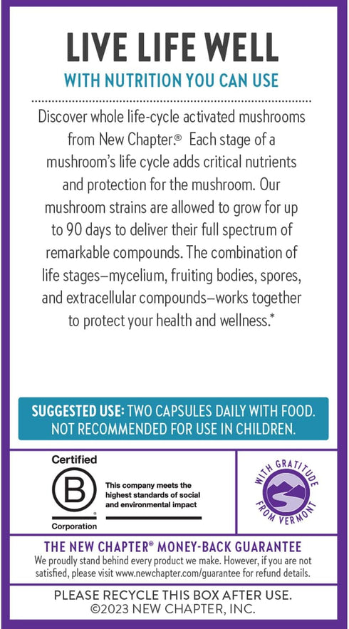 New Chapter Lion's Mane + Reishi Mushroom - LifeShield Mind Force for Mental Clarity, Vegan, 60 ct