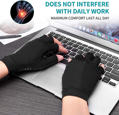 Copper Arthritis Gloves for Women Men, Fingerless Breathable & Moisture Wicking Compression Gloves for Joint Support