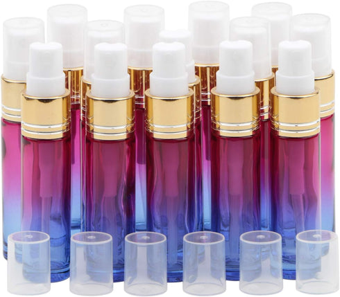 14Pcs 10ml Rose Blue Gradient Color Spray Bottles, Glass Vials for Perfume, Refillable Makeup Travel Fine Mist Sprayer