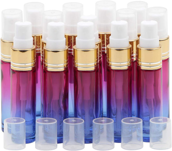 14Pcs 10ml Rose Blue Gradient Color Spray Bottles, Glass Vials for Perfume, Refillable Makeup Travel Fine Mist Sprayer