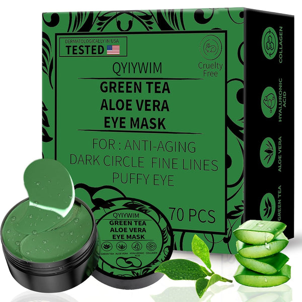 Under Eye Patches 70PCS - Green Tea Eye Masks for Dark Circles and Puffiness, Non-Irritating Eye Gel Pads