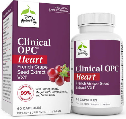 Terry Naturally Clinical OPC Heart - 60 Capsules, French Grape Seed Complex, Non-GMO, Vegan, Gluten Free