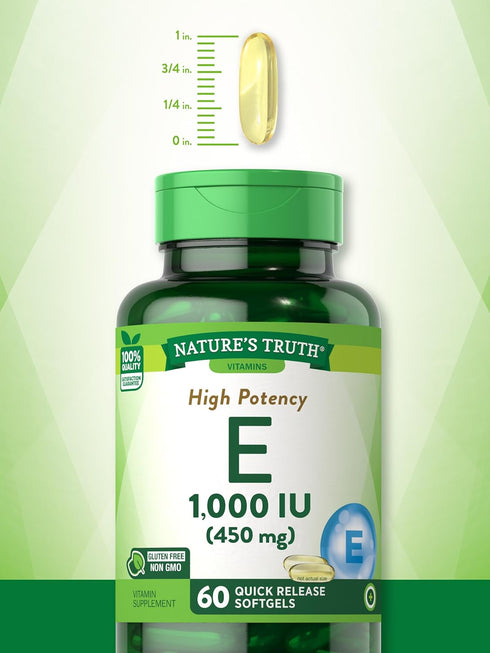 Nature's Truth Vitamin E Softgels, 1000 IU, 60 Count, Non-GMO & Gluten Free Supplement